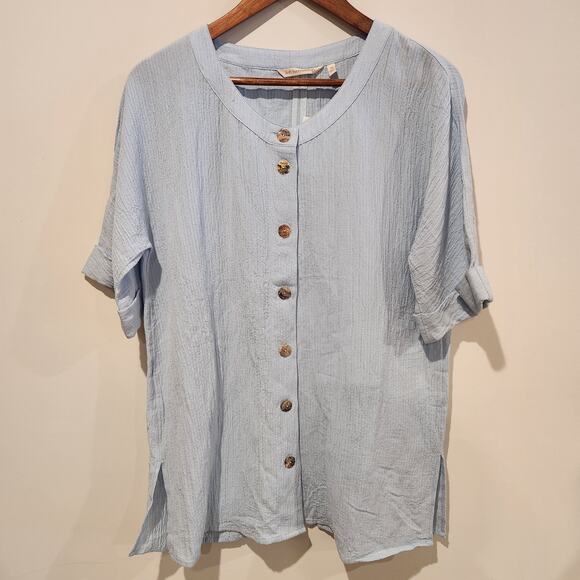 Soft Surroundings Pastel Light Blue Talia Button Up Short Sleeve Blouse XS NEW - Picture 1 of 11